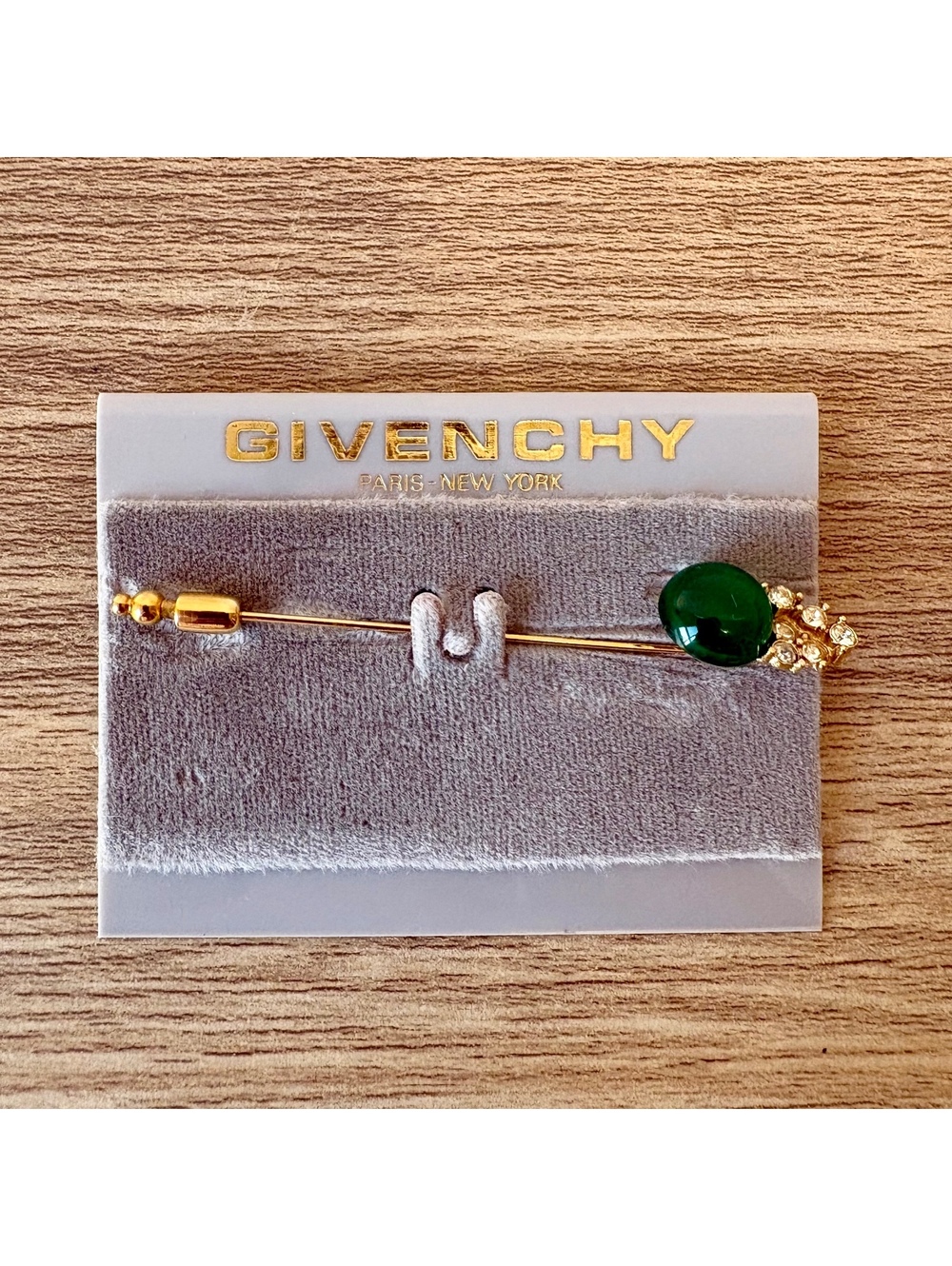Vintage Givenchy Green Cabochon Rhinestone Stick Pin Brooch Paris New York